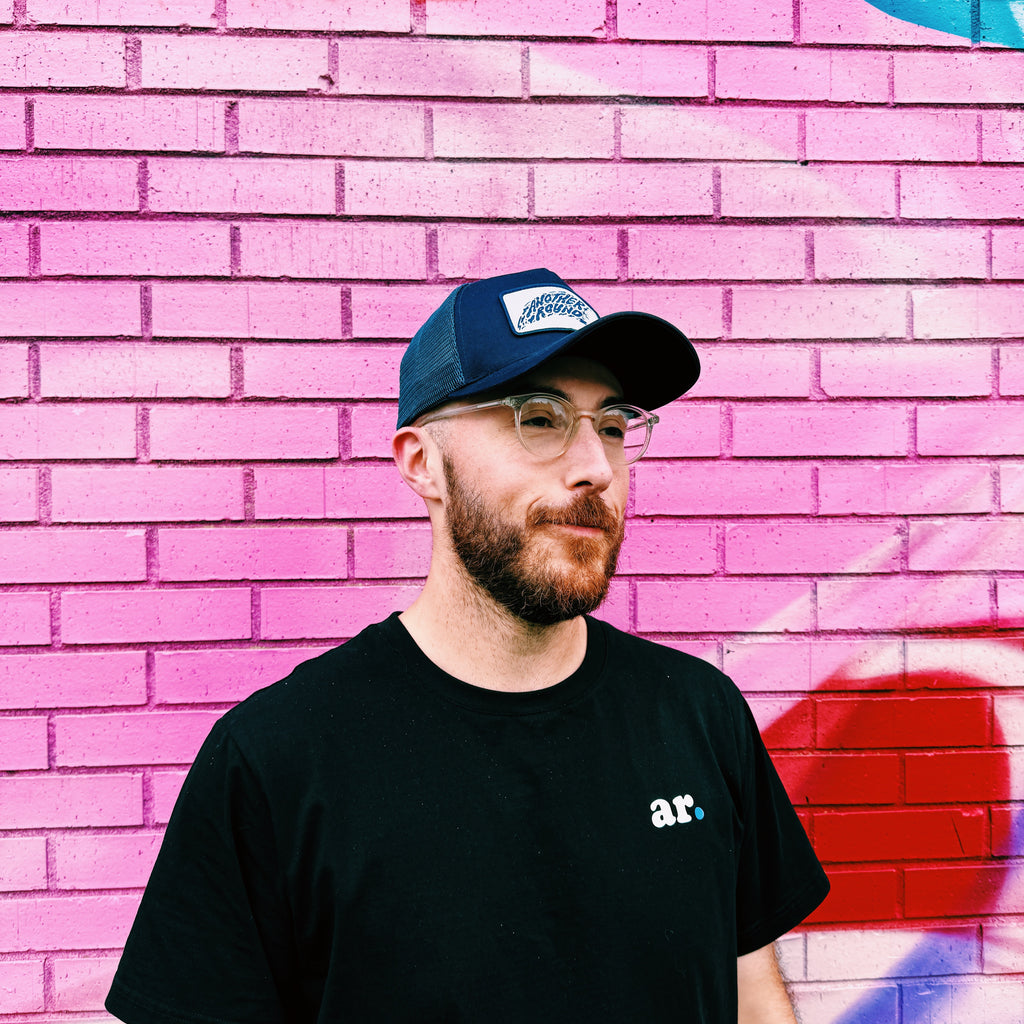 Another Round Shred Trucker hat in navy and navy