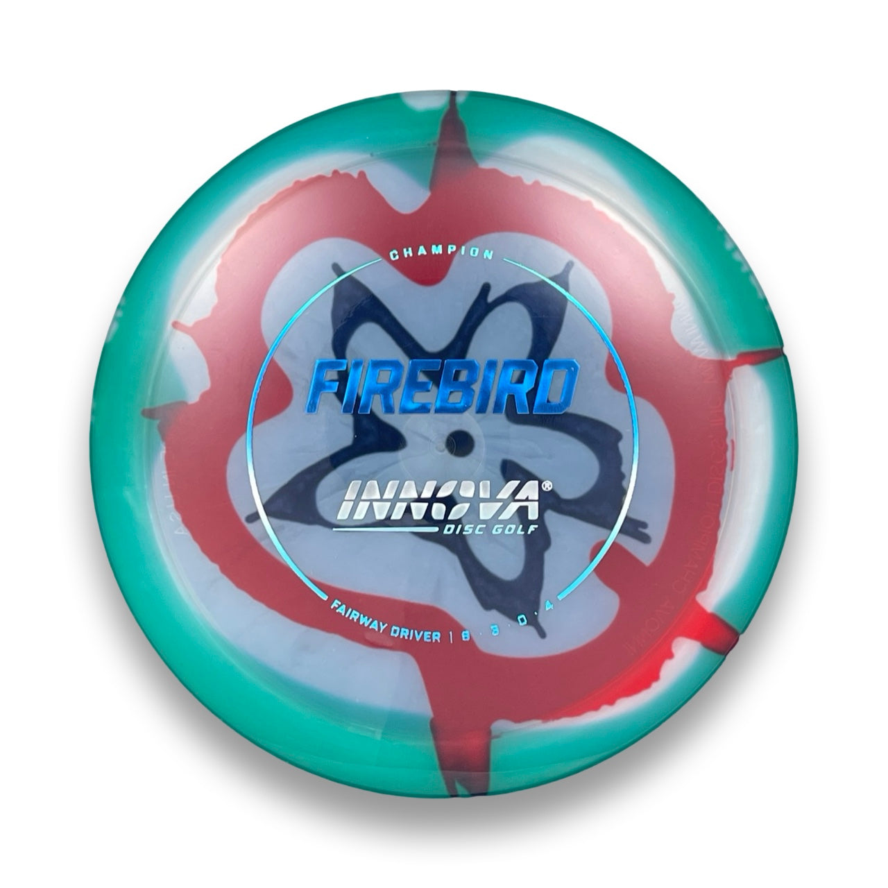 Innova Champion Firebird disc golf driver in I-Dye swirl colorway, top view